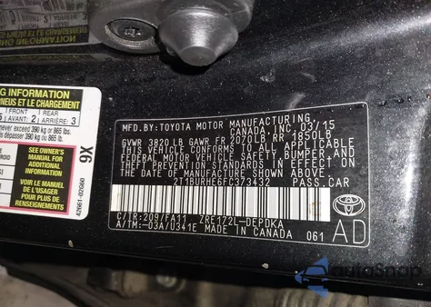 2015 Toyota Corolla L from USA, damaged, VIN 2T1BURHE6FC373432